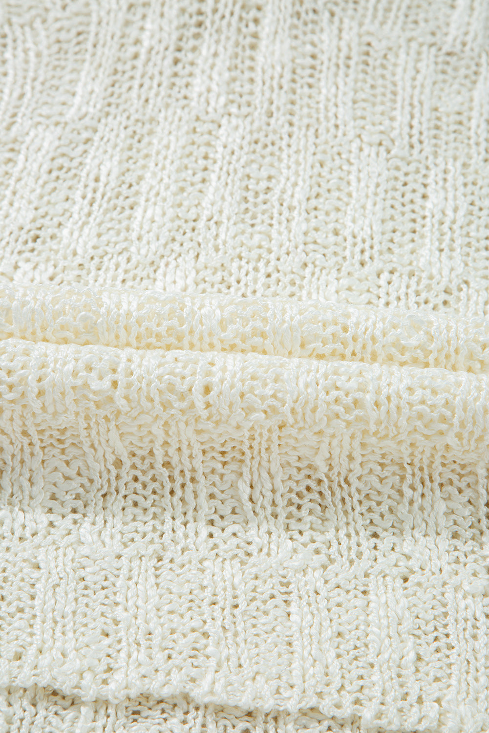 Beige Notched V Neck Short Sleeve Sweater