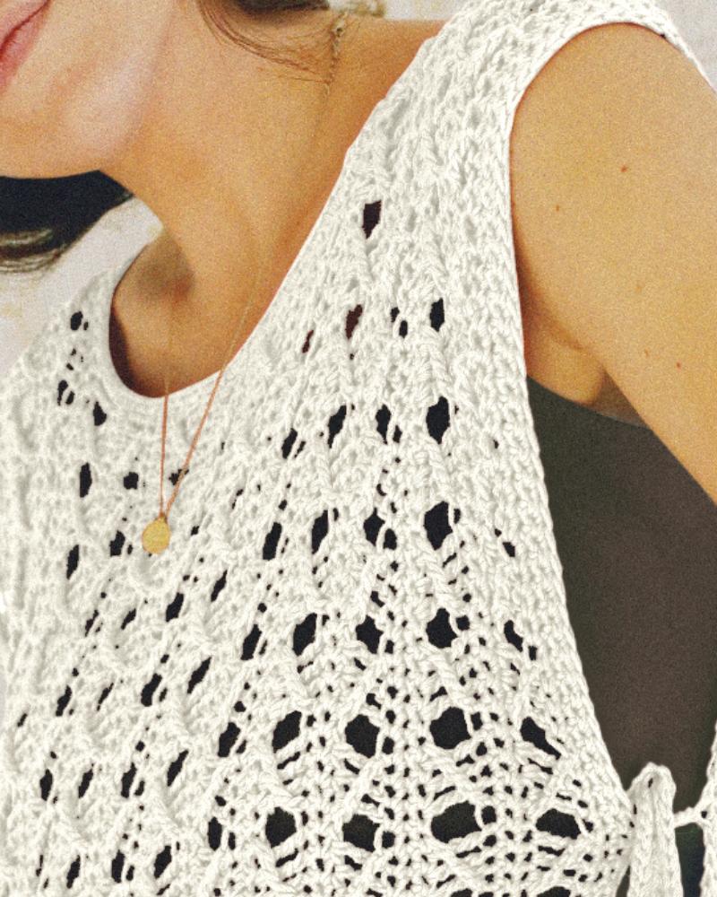 Round Neck Sleeveless Hollow out Crochet Sweater