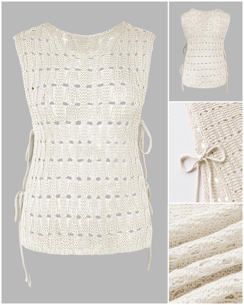 Round Neck Sleeveless Hollow out Crochet Sweater