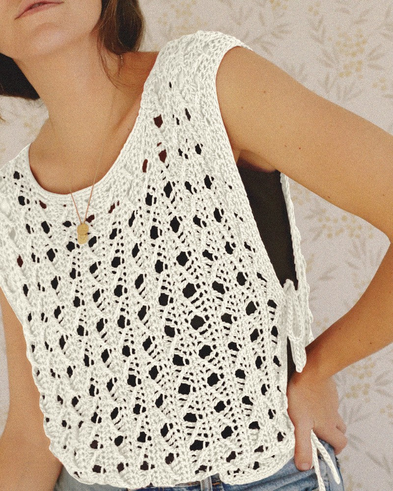 Round Neck Sleeveless Hollow out Crochet Sweater