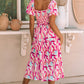 Pink Brush Stroke Printed Smocked Ruffle Tiered Dress