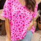 Pink Leopard V Neck Loose Short Sleeve Top