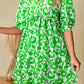 Green Floral Print Puff Half Sleeve V Neck Babydoll Dress