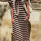 Black Stripe Casual Round Neck T-shirt Maxi Dress with Pockets