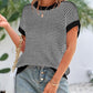 Striped Print Round Neck Cap Sleeve Knit Top Casual Contrast Binding Pullover Sweater Tank