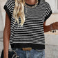 Striped Print Round Neck Cap Sleeve Knit Top Casual Contrast Binding Pullover Sweater Tank