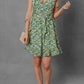 Green Flower Print Flutter Sleeve V Neck Sashed Ruffled Mini Dress