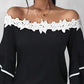 Contrast Lace Bell Sleeve Off Shoulder Top