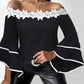 Contrast Lace Bell Sleeve Off Shoulder Top