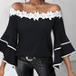 Contrast Lace Bell Sleeve Off Shoulder Top