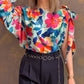 Floral Print  One Shoulder Tied Detail Blouse Casual Looose Fit Top