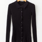 Black Ribbed Knit Collared Slim Fit Sweater Cardigan