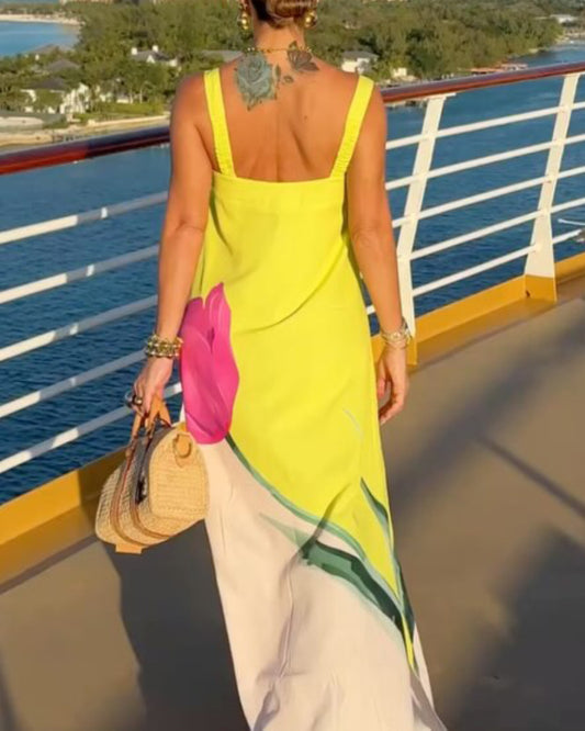 Floral Print Spaghetti Strap Slit Maxi Dress Casual Ombre Flowy Vacation Dress