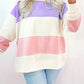 Beige Colorblock Patchwork Drop Shoulder Crewneck Sweatshirt