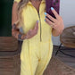 Turn down Collar Sleeveless Zipper Front Jumpsuit Casual Pocket Design Loose Fit Romper