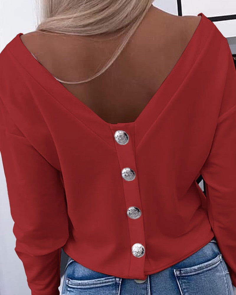 Long Sleeve Backless Buttoned Top