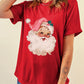 Red Christmas Santa Claus Print Crew Neck T Shirt