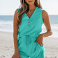 Mint Green Ribbed Button V Neck Tank Top and Shorts Set