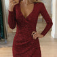 Allover Sequin Deep V Neck Ruched Bodycon Elasticity Mini Dress Party Dress