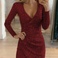 Allover Sequin Deep V Neck Ruched Bodycon Elasticity Mini Dress Party Dress
