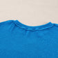 Blue Ribbed Exposed Seam Knit V Neck Long Sleeve Top