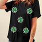 Black Four Leaf Clover Graphic St. Patricks Crewneck Tee