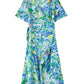 Green Leaves Print Short Sleeve Surplice Neck Ruffled Trim Plus Size Maxi Dress