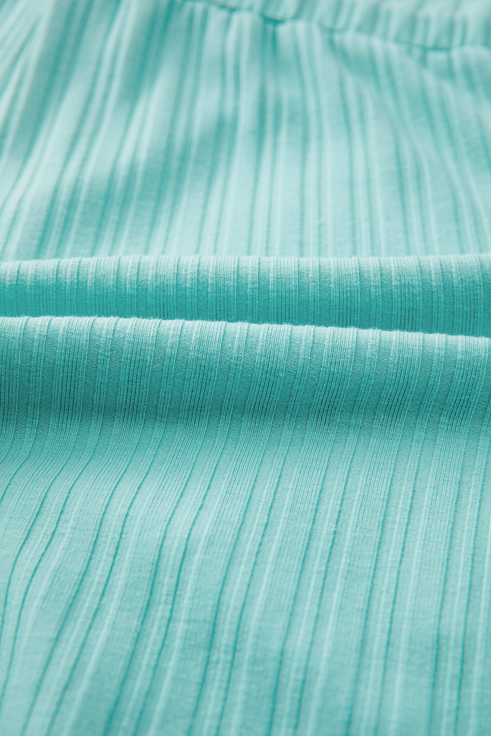 Mint Green Ribbed Button V Neck Tank Top and Shorts Set