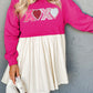 Rose Red Sequin Heart XOXO Graphic Colorblock Patchwork Hem Sweatshirt Dress