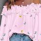 Butterfly Print Off the Shoulder Ruffles Blouse Casual Lantern Sleeve Top