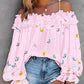 Butterfly Print Off the Shoulder Ruffles Blouse Casual Lantern Sleeve Top