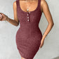 Pocket Design Ribbed Tank Dress Sleeveless Button Front Pullover Bodycon Mini Dresses