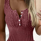 Pocket Design Ribbed Tank Dress Sleeveless Button Front Pullover Bodycon Mini Dresses