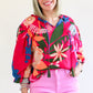 Rose Blooming Flower Print Ruffled Puff Sleeve Blouse