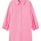 Bright Pink Balloon Sleeve Button Up Mini Shirt Dress