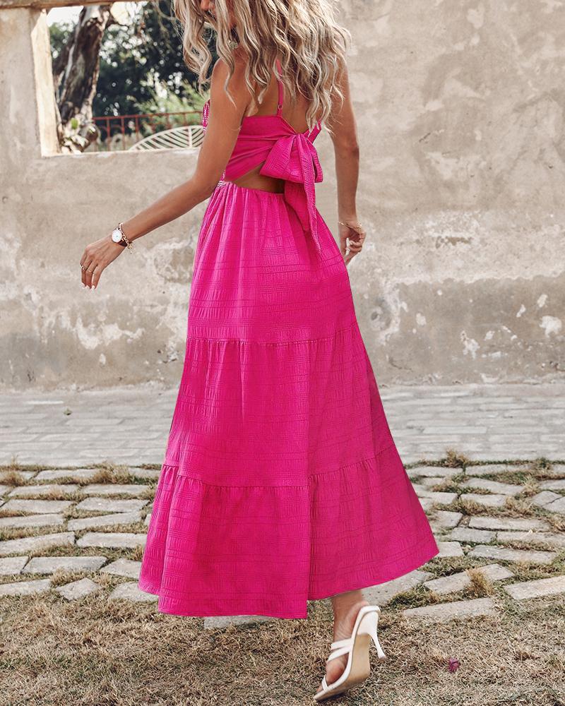 Chevron Pattern Frill Hem Tied Detail Maxi Dress