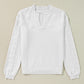White Flower Detail Knitted Notched Neck Sweater