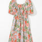 Apricot Pink Floral Smocked Bust Bubble Short Sleeve Maxi Dress