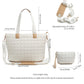 White Quilted Patchwork Large Tote Bag and Clutch 2pcs Set