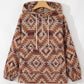 Red Plus Size Western Fashion Aztec Patterned Half Zip High Neck Hoodie