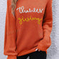 Gold Flame Thanks Giving Letter Graphic Crew Neck Sweater
