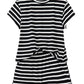 Black White Striped Short Sleeve Top and Shorts Set