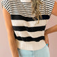 Black white Striped O Neck Sweater Vest