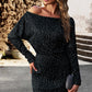 Black Sequin Long Sleeve Slim Fit Party Mini Dress