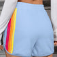 Beau Blue Color Block Stripes Elastic High Waist Active Shorts