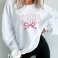 White MAMA Bowknot Embroidered Ribbed Pullover Sweatshirt