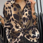 Leopard Print Turn down Collar Button Front Sihrt Twisted Oversized Blouse Top