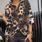 Leopard Print Turn down Collar Button Front Sihrt Twisted Oversized Blouse Top