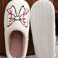 White Bow Knot Rugby Pattern Plush Warm Slippers