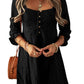 Black Lace Crochet Buttoned Square Neck Shift Mini Dress